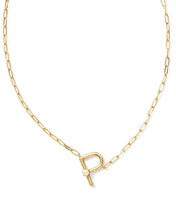 Cargar imagen en el visor de la galería, Gold Letter Initial A-Z Short Pendant Necklace in White Pearl, Fashion Jewelry, Unique Gifts
