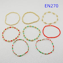 Load image into Gallery viewer, 8pcs Red Green Gold Beaded Stackable Bracelet Set - Christmas Holiday Layered Bracelets Boho Fashion Jewelry for Women
