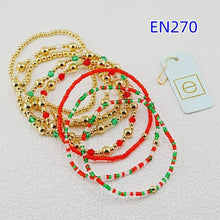 Load image into Gallery viewer, 8pcs Red Green Gold Beaded Stackable Bracelet Set - Christmas Holiday Layered Bracelets Boho Fashion Jewelry for Women
