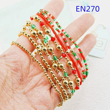 Load image into Gallery viewer, 8pcs Red Green Gold Beaded Stackable Bracelet Set - Christmas Holiday Layered Bracelets Boho Fashion Jewelry for Women
