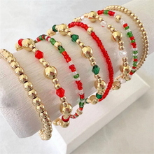 Load image into Gallery viewer, 8pcs Red Green Gold Beaded Stackable Bracelet Set - Christmas Holiday Layered Bracelets Boho Fashion Jewelry for Women
