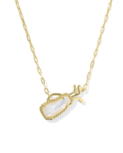 Load image into Gallery viewer, Golf Gold Short Pendant Necklace in Ivory Mother-of-Pearl, Fashion Jewelry, Unique Gifts
