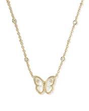 Cargar imagen en el visor de la galería, Butterfly Gold Short Pendant Necklace, with Adjustable Slider Bead, Fashion Jewelry, Unique Gifts
