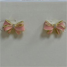 Cargar imagen en el visor de la galería, LSF Pink Enamel Bow Stud Earrings for Women Rhinestone Inlaid Bowknot Ear Stud Sweet Daily Fashion Jewelry Gift
