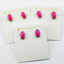 Carregar imagem no visualizador da galeria, Oval Magenta Magnesite Stud Earrings, Gold/Silver/Rose Gold Plated Minimalist Jewelry for Women

