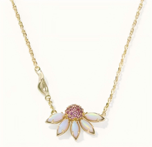 Load image into Gallery viewer, Flower Gold Short Pendant Necklace in Yellow Opalescent Resin, Fashion Jewelry, Unique Gifts
